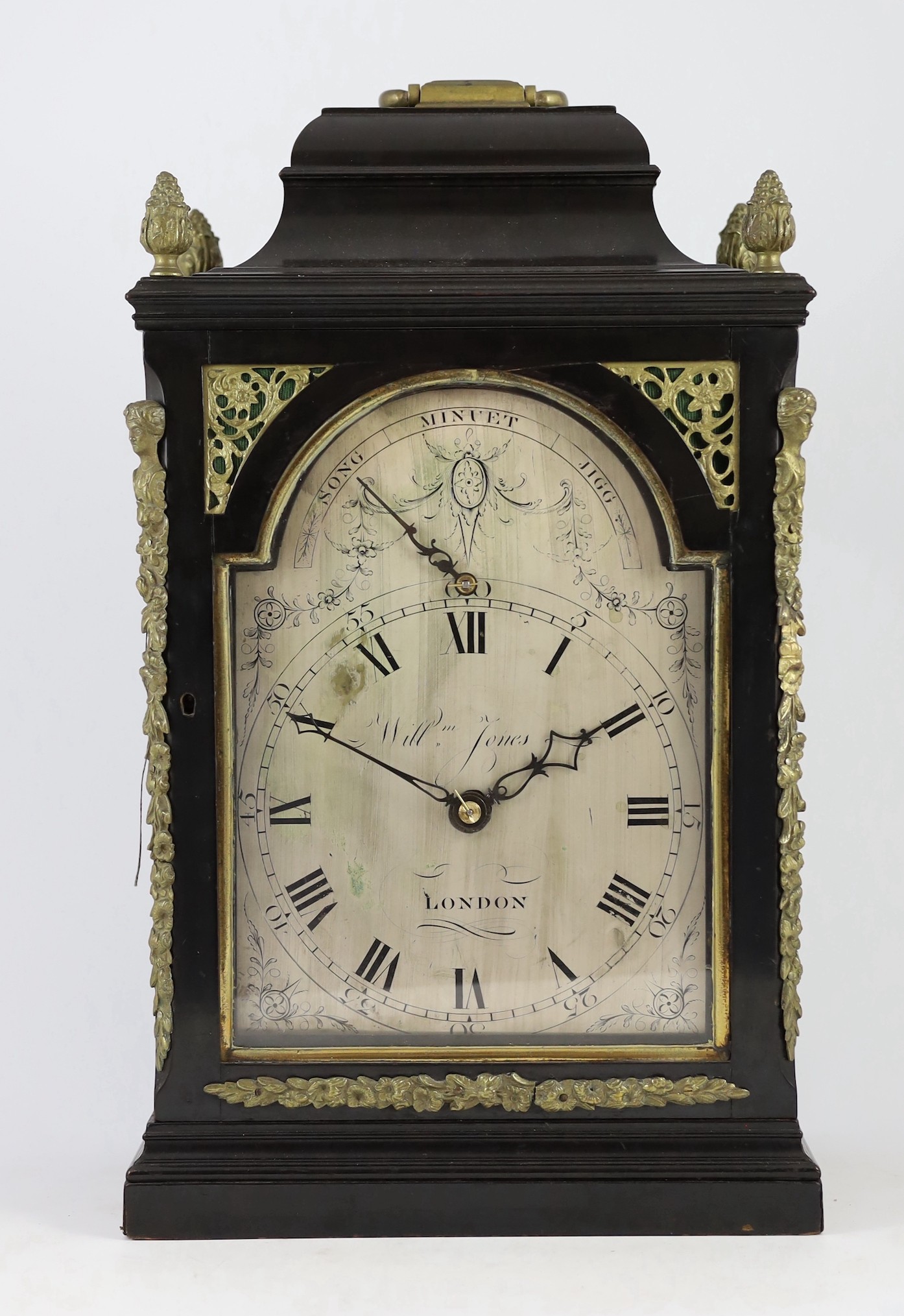 William Jones of London. A George III ebonised chiming and repeating bracket clock, 29cm wide 17cm deep 52cm high